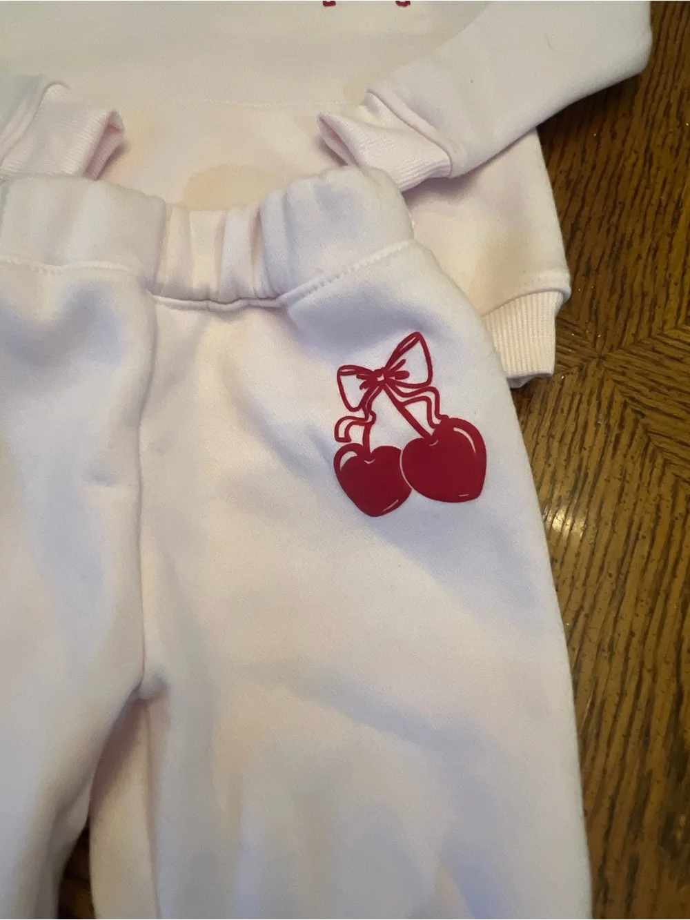 Pink Girls' Hoodie & Jogger Matching Set with Red Cherry Accent